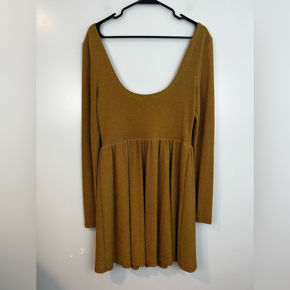 Free People sparkly gold  Long Sleeve Mini Dress - Picture 9 of 11